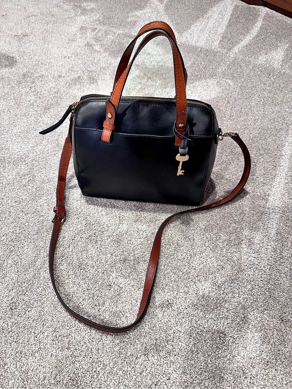Fossil Rachel Satchel Leather Shoulder Bag Black & Brown